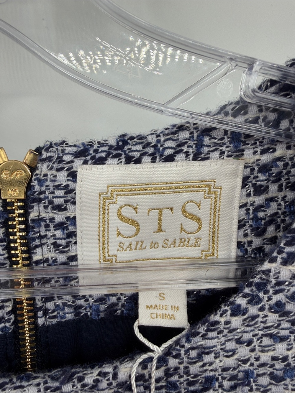 Sail to Sable Tweed Boxpleat Drop Waist Dress - Navy/White - Small - NWT - Picture 4 of 8